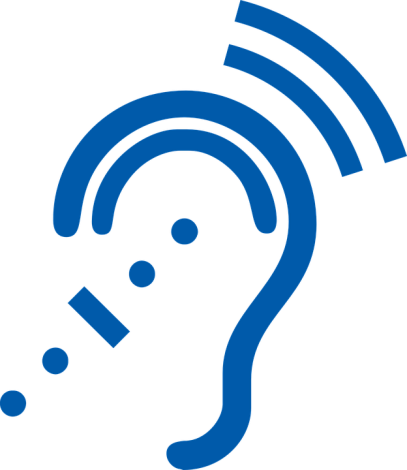 A képen egy hallássérülést mutató logó látható.